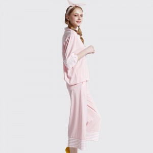 Kvinder Stripe Cotton-Spandex Single Jersey Pyjamas sæt