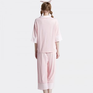 Kvinder Stripe Cotton-Spandex Single Jersey Pyjamas sæt