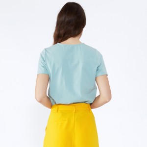 Seneste kjole Overdele T-shirt løs bluse Lady sommer Basic stil V-hals Spandex pebermynte grøn kortærmet