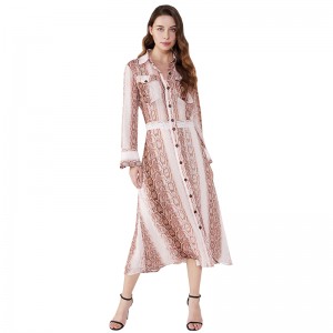 Åndbar Snake Print Farve Pink Ladies Office Wear Årsags kjoler JCGJ190315075