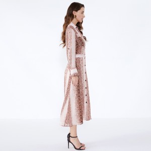 Åndbar Snake Print Farve Pink Ladies Office Wear Årsags kjoler JCGJ190315075