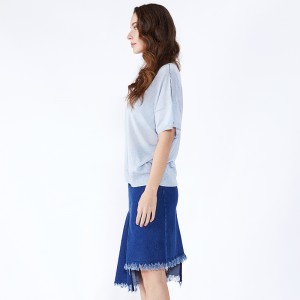 Blå lappearbejde Asymmetrisk knælængde Jeans Midi Denim nederdel JCGJ190315027