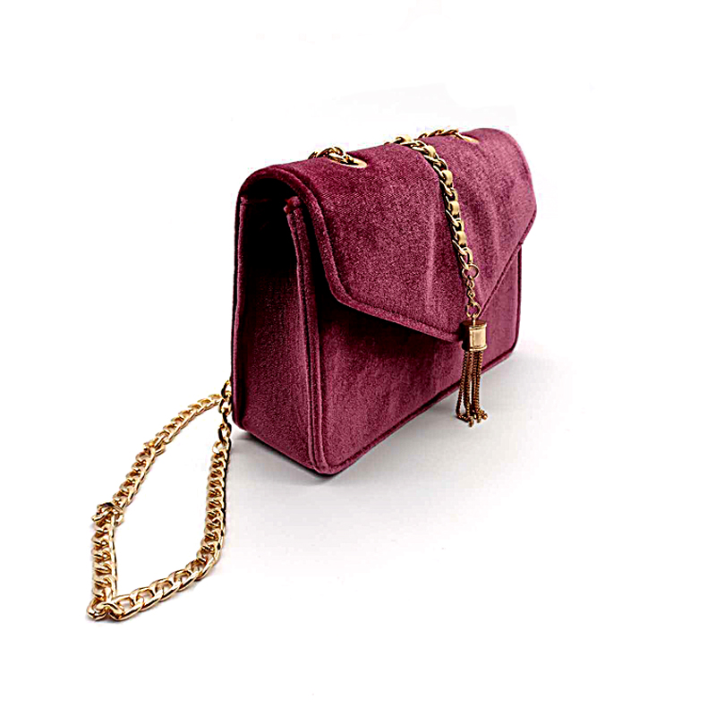 Velvet Material Chain Chain Shoulder Bag Corssbody Bag farvehåndtaske tilpasset