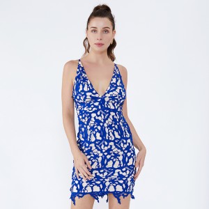 Damer Navne Retro Sexu Back Åben aftenblå kjole