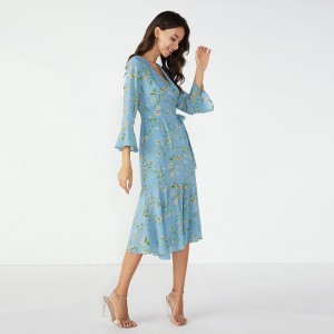 Himmelblå fancy middag Tutu afrikanske design vinterkjole