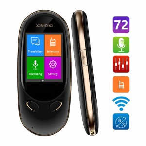 Smart sprogoversætter enhed, 72 sprog online 8 sprog offline AI øjeblikkelig digitale stemmer oversætter Samtidig oversættelse Optager Intercom enhed til turisme Erhvervslæring (sort)