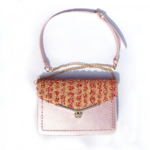 HD0823 - Pink halm vævning og PU læder kvindemode crossbody taske