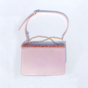 HD0823 - Pink halm vævning og PU læder kvindemode crossbody taske