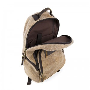 Splitset læder med lærreds computerbagpakke, casual business laptop rygsæk 19SC-7747D