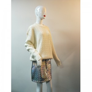 WHITE CABLE SWEATER RLWS0022F