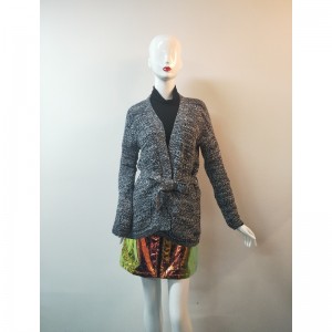GRAY BAND CARDIGAN SWEATER RLWS0031F