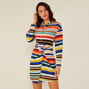 Oem Beklædning Den nye blanding Farve Langærmet Casual Boho kjole Mode Sommerkjoler Kvinder