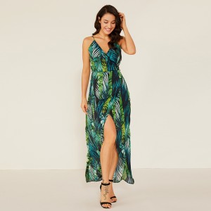 Dame mode sommer design hot sexet afslappet blomsterprint besked Maxi kjole materiale stof MM0022