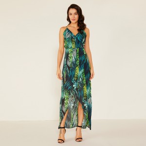 Dame mode sommer design hot sexet afslappet blomsterprint besked Maxi kjole materiale stof MM0022