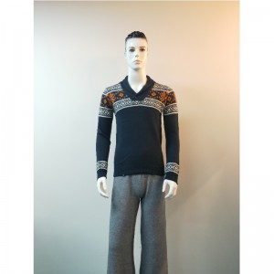 NAVY PRINT V-HALS SWEATER RLMS0058F