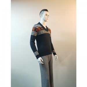 NAVY PRINT V-HALS SWEATER RLMS0058F