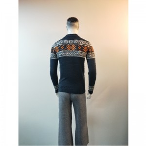 NAVY PRINT V-HALS SWEATER RLMS0058F