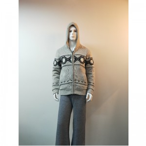 GRÅ PRINT HOODED SWEATER COAT RLMS0066F