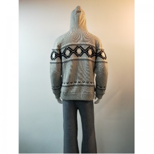 GRÅ PRINT HOODED SWEATER COAT RLMS0066F