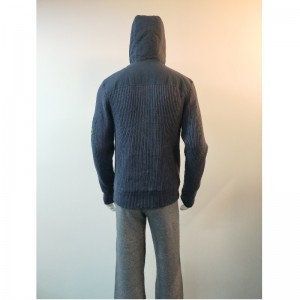 NAVY HOODED SWEATER COAT RLMS0070F