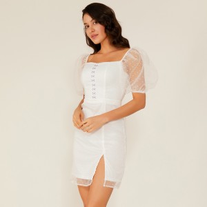 Oem Sommer Hvid Blonder Chiffon Punkt Kjole Stil Boho Vintage Elegante Kjoler