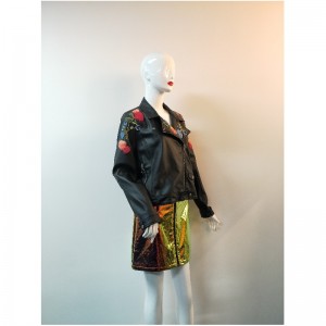 SORT BRODERING PU BIKERJakke RLWPJ0023N