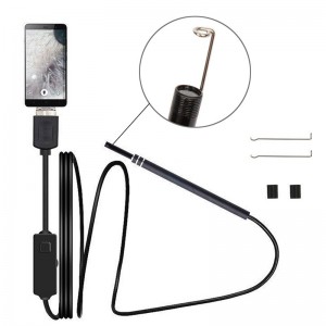 2 i 1 Borescope Inspection Ear Wax Remover Tool 720P Vandtæt kamera med 6 justerbar LED kompatibel med Android og iOS