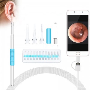 Otoscope 3 in 1 Borescope Inspection Ear Wax Remover Tool 720P Vandtæt kamera med 6 justerbar LED kompatibel med Android og iOS