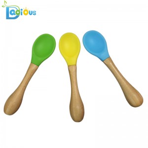 Miljøvenlig Naturlig baby-økologisk ske Madkvalitet Silikone Babyske Varmeresistent Babyske Bambus