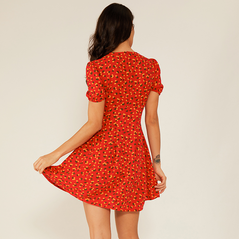 Kvinde Sexet Deep V Red Swing Blomster Boho Vintage afslappet kjole