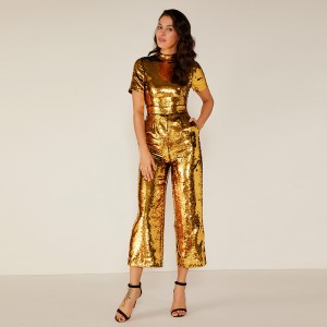 Kvinde Sexet Sparkle Glitter Reflective Jumpsuit Seneste design