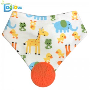 Blødabsorberende organisk bomuldspidebånd Bandana Muslin Teether Bib Unisex Bandana Drool Bibs med teether