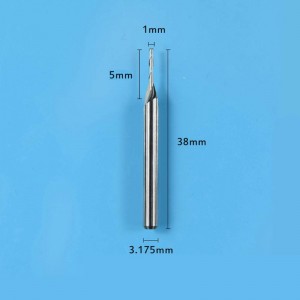 Karbidfræsningstykker, dobbeltfløjter Spiralcarbid Flad næseende mølle CNC router Bit 1mm skæremasse.