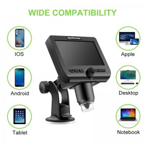 Trådløst digitalt mikroskop 1000X forstørrelser med 4,3 tommer skærm 8 LED-lygter til iPhone Android Windows Kids studerende og voksne sæt