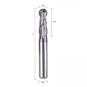 Kugle næse Carbide Ende Mølle CNC Cutter Router Bits Dobbelt fløjte spiralfræseværktøj 3/8 tommer skaft med 3 tommer OVL
