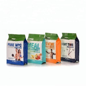 Producent 1 kg Fladbundet proteintilskud Taskepose med klart vindue Firkantet bundposekasse med lynlås top