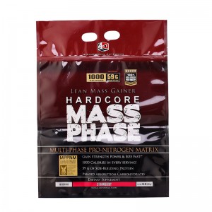 Producent 1 kg Fladbundet proteintilskud Taskepose med klart vindue Firkantet bundposekasse med lynlås top