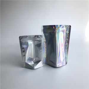 Engros genåbentlig gennemsigtig Holografisk Front Up Poser Lamineret plast Kosmetisk lynlås poser Emballage På lager