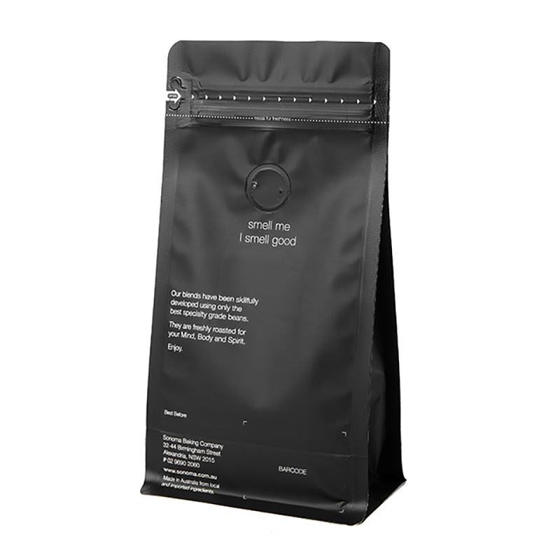 Zip Lock 100g kaffeemballage stand up posetaske og kaffepose 1 kg med afgasningsventil og specialtrykt kaffepose med ventil