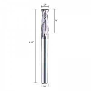2 fløjter 1/4 tommer Shank Square Neseende Mølle Carbide CNC Upcut Router Bits Tiain Coated, 2 1/2 inches Length