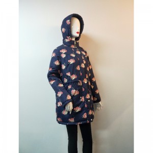 DAMES NAVY FLOWER PRINT PUFFER COAT RLWPC0003