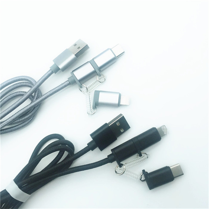 KPS-1002CB 3in1 Høj kvalitet 1M 2a OD3.5MM nylon flettet opladning USB-kabel