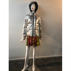 DAMES SILVER METALLIC PUFFER COAT RLWPC0049