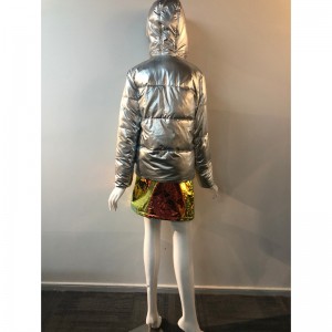 DAMES SILVER METALLIC PUFFER COAT RLWPC0049