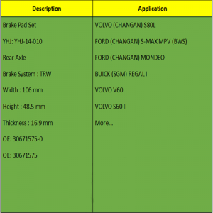 Bremseklodser (OE: 30671575-0, OE: 30671575)