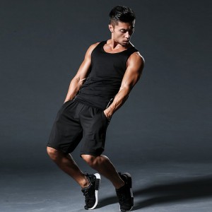 FDMM002-3 Mænds fitnessdragt, tank top + løse shorts + stramme bukser til løb
