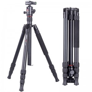Kingjoy Travel Tripod Kit, aluminiums videokamera stativ med væskeformigt trækhoved, midterste søjle, justerbar benvinkel, kompatibel til Canon Nikon DSLR videooptagelse