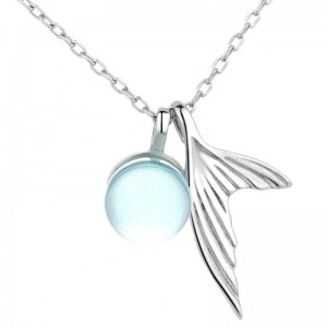 Havfrue ædelsten vedhæng ocean blå halskæde 925 sterling sølv