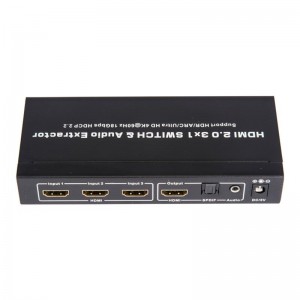 V2.0 HDMI 3x1 switcher og lydekstraktionsstøtte ARC Ultra HD 4Kx2K @ 60Hz HDCP2.2 18 Gbps