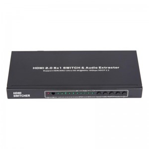 V2.0 HDMI 5x1 switcher og lydekstraktionsstøtte ARC Ultra HD 4Kx2K @ 60Hz HDCP2.2 18 Gbps